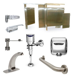 Faucets, baby changing stations, flush valves, partitions,, walk-in cooler and freezer parts.